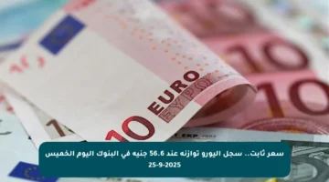 سعر ثابت.. سجل اليورو توازنه عند 56.6 جنيه في البنوك اليوم الخميس 25-9-2025